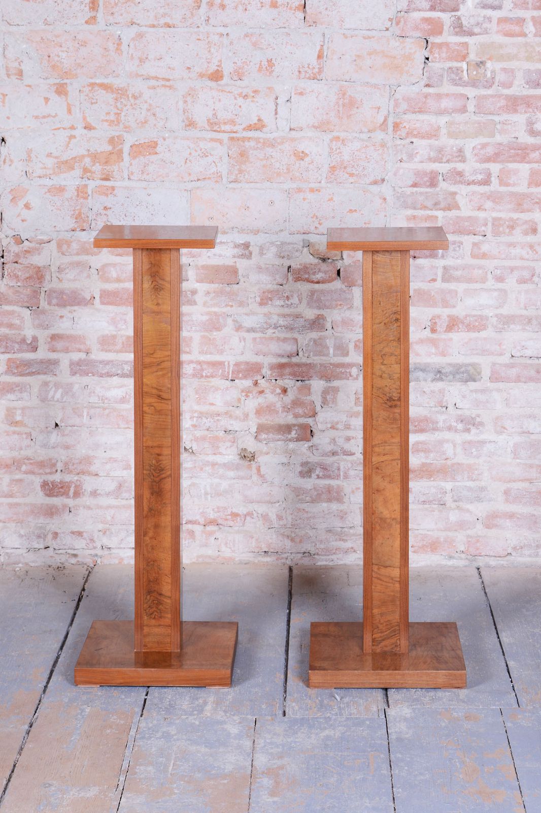 Pair Of Restored Art Deco Pedestals, Walnut, Revived Polish, Czech, 1920s photo furniture
