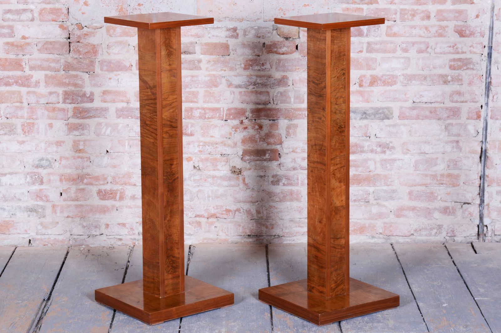 Pair Of Restored Art Deco Pedestals, Walnut, Revived Polish, Czech, 1920s photo 1250.0
