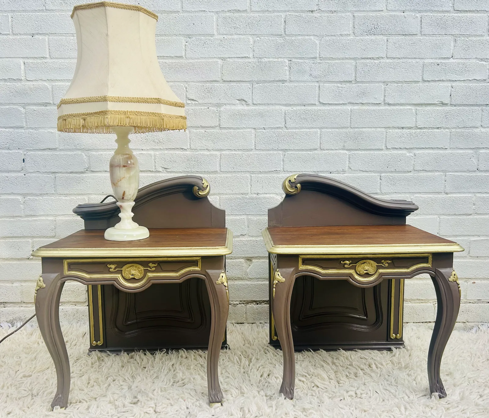 Elegant Detailed Side Table Pair In Coffee And Gold   Unusual photo furniture