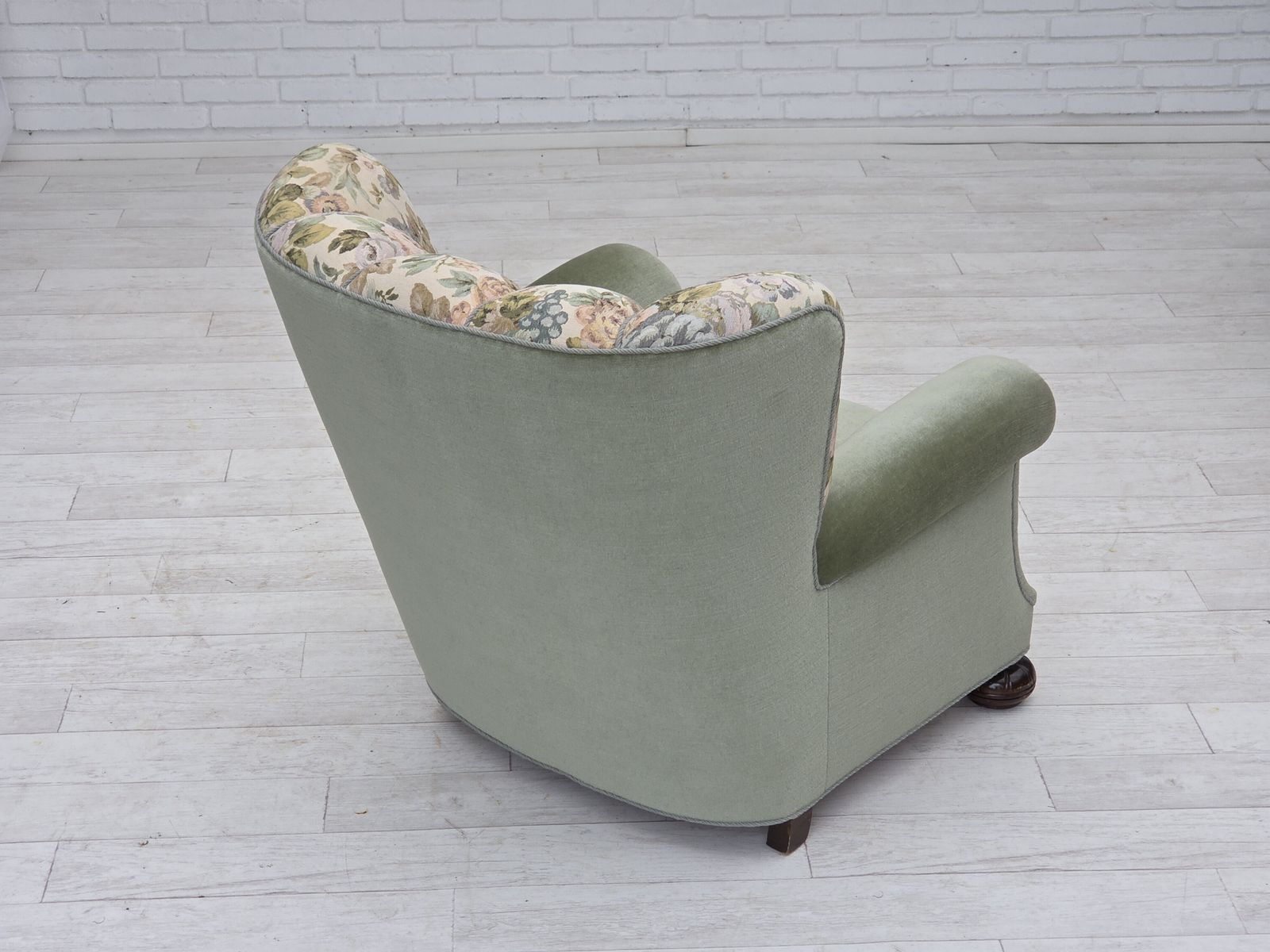 photo buy 1970s, Danish Relax Armchair, Green Furniture Velour, Original Condition.