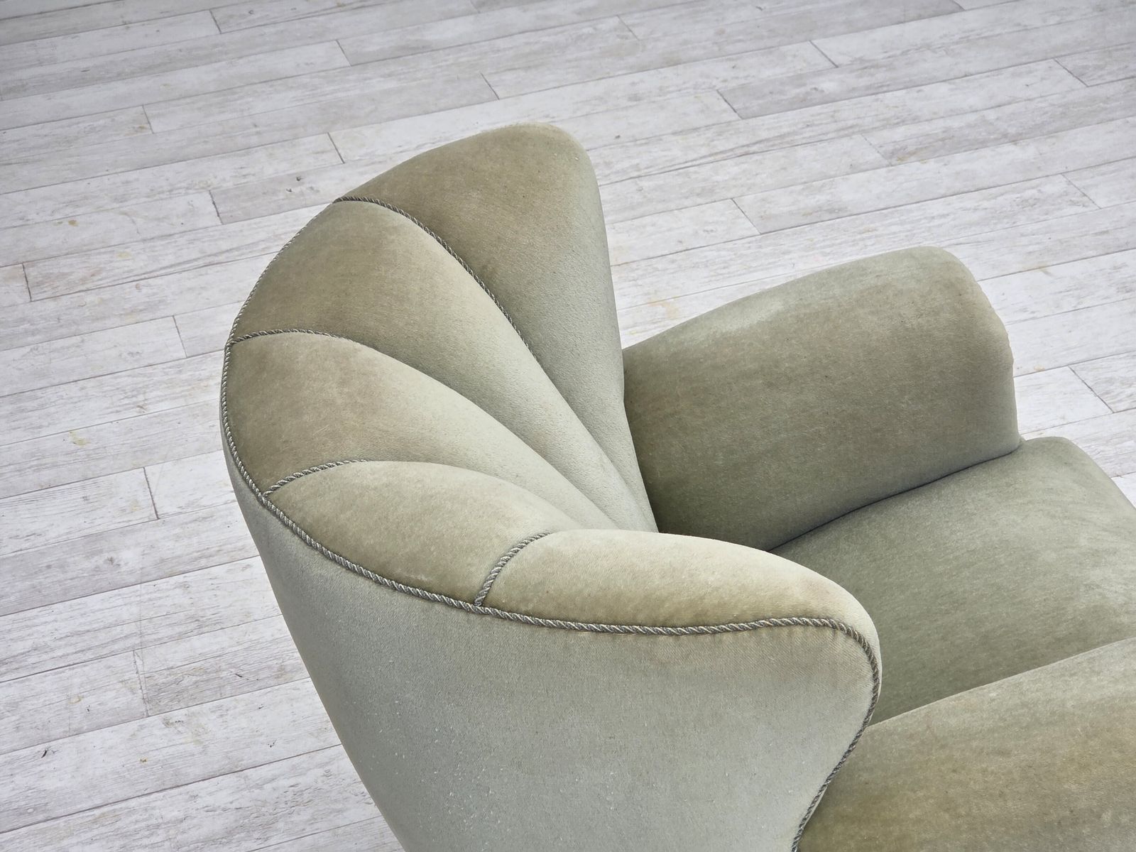 1970s, Danish Relax Armchair, Light Green Furniture Velour, Original Condition. photo buy