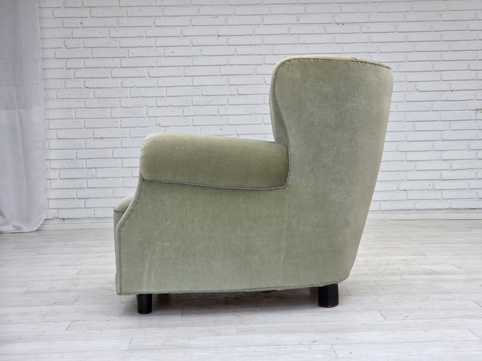 Furniture 1970s, Danish Relax Armchair, Light Green Furniture Velour, Original Condition. photo