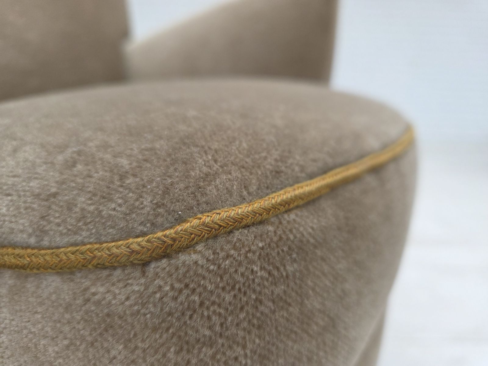 1970s, Danish Armchair, Green Furniture Velour, Beech Wood Legs. photo vinterior