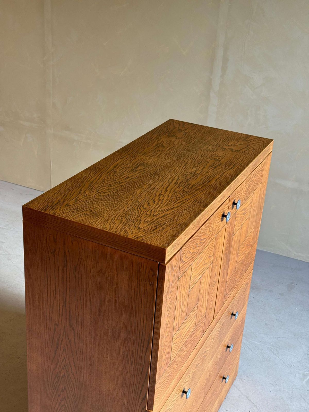 photo vinterior Natural Oak Brutalist Bar Cabinet With Drawers, 1980s