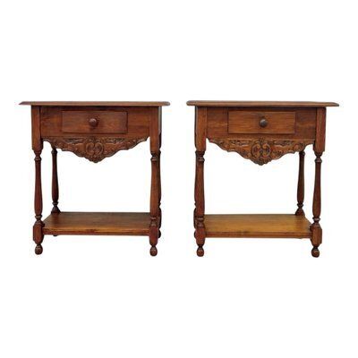 Oak Nightstands With Drawers, 1920s, Set Of 2