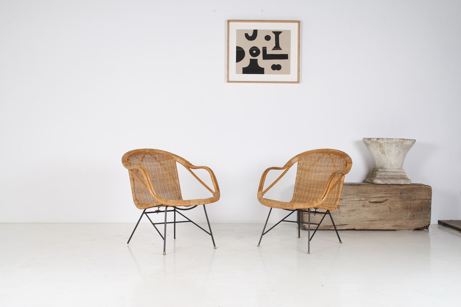 A Pair Of 1950s Mid Century Rattan Basket Chairs In The Manner Of Arthur Umanoff photo 1595.0