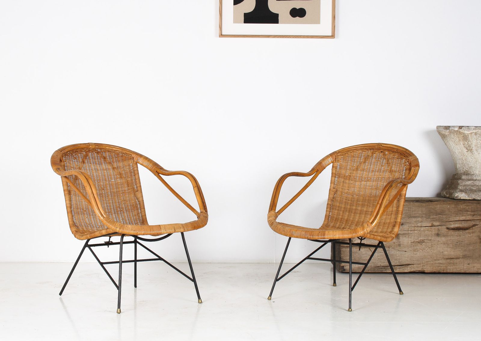 A Pair Of 1950s Mid Century Rattan Basket Chairs In The Manner Of Arthur Umanoff photo vinterior