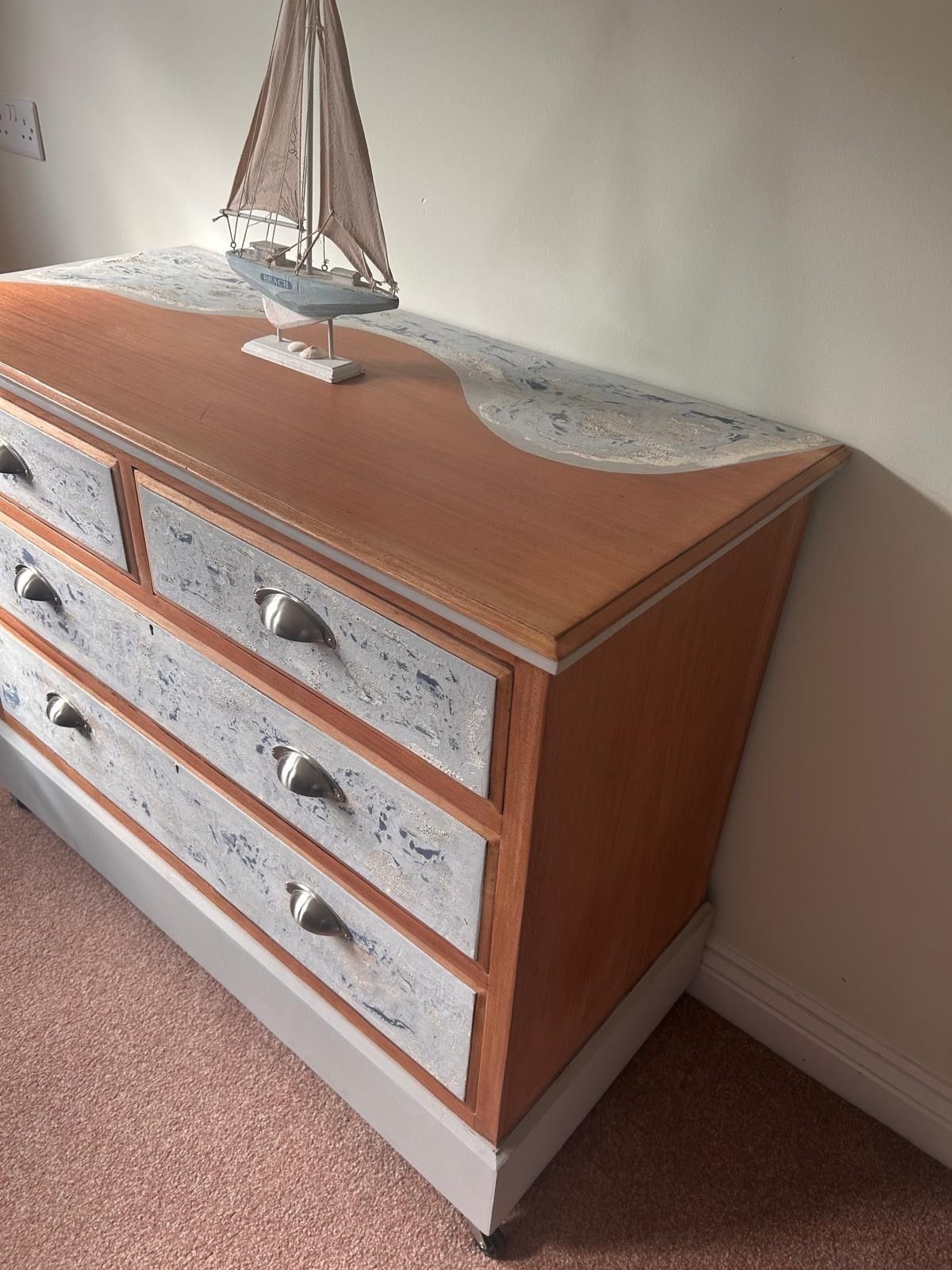 Upcycled Chest Of Drawers With Hand Painted Stone Design. photo for sale