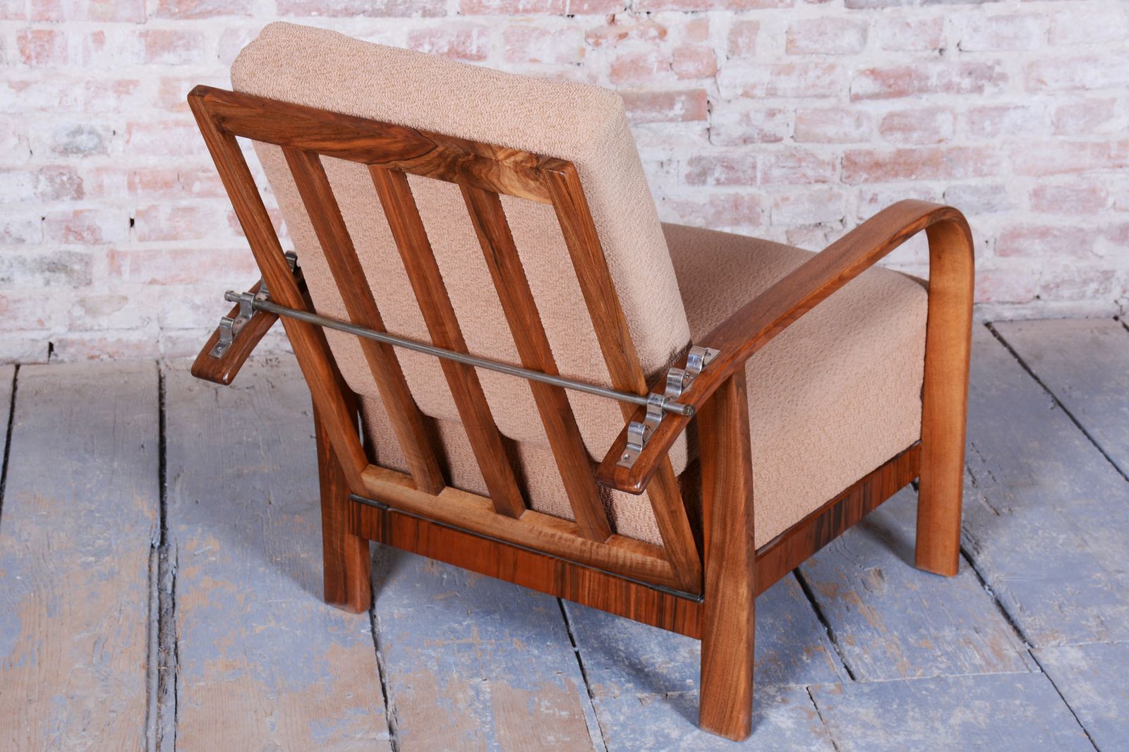 photo for sale Restored Art Deco Reclining Armchair, Walnut, High Gloss, Czech. 1920s