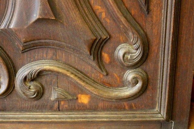 Arts & Crafts Antique Oak Carved Cupboard Cabinet Door Wall Panels photo vintage