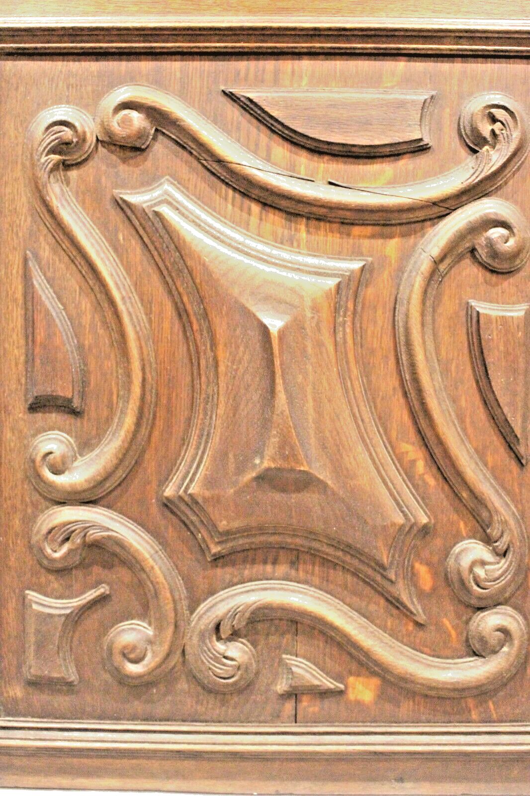 photo vinterior Arts & Crafts Antique Oak Carved Cupboard Cabinet Door Wall Panels
