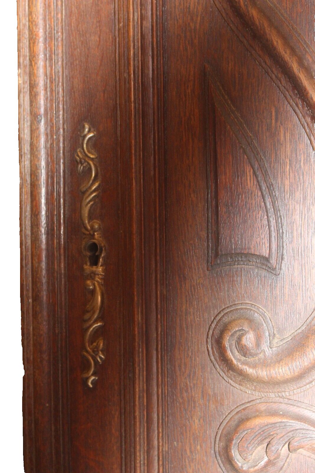 photo vintage Arts & Crafts Antique Oak Carved Cupboard Cabinet Door Wall Panels