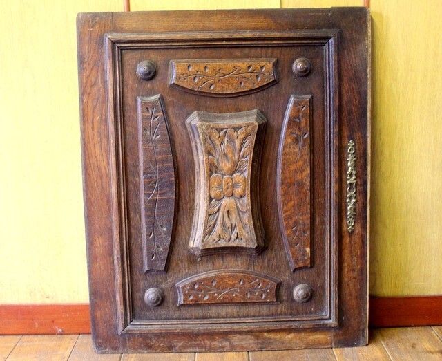 French Arts & Crafts Antique Oak Carved Cupboard Cabinet Door Wall Panels photo furniture