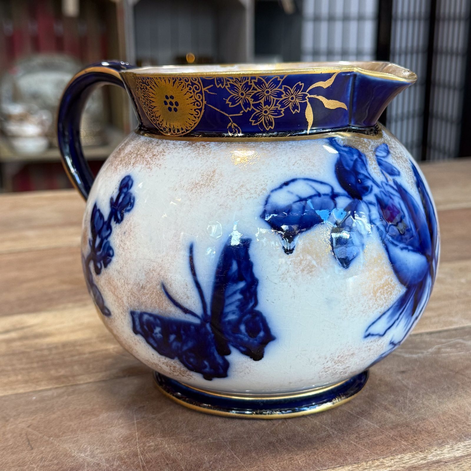 Royal Doulton Burslem   Gold, Blue & White Flower Jug photo buy