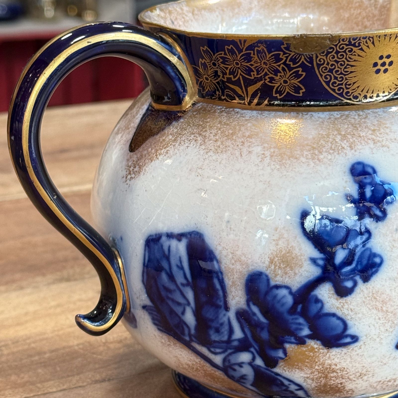 Royal Doulton Burslem   Gold, Blue & White Flower Jug photo vintage