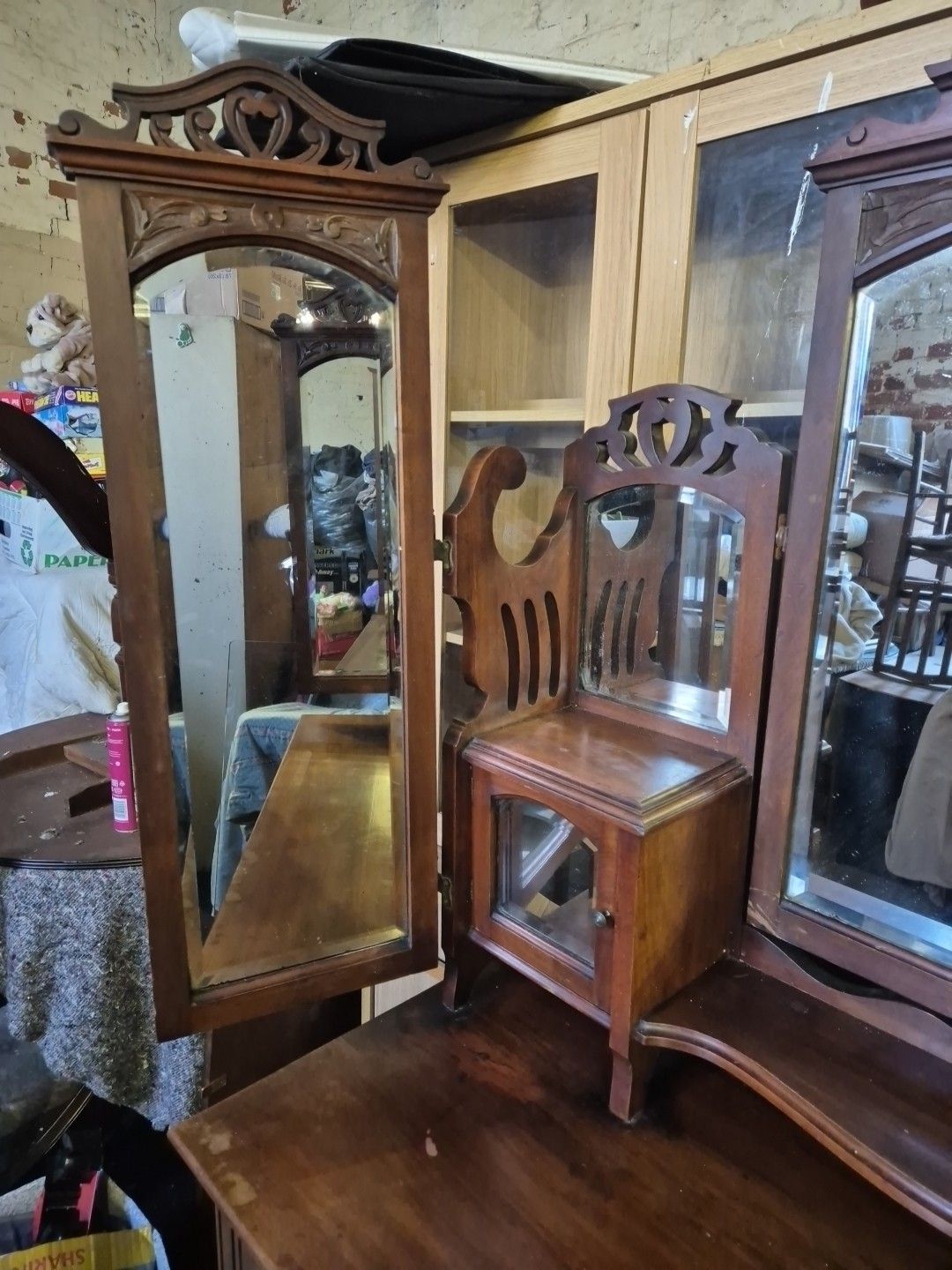 Edwardian Satin Walnut Batwing Dressing Table / Chest Of Drawers & 7 Mirrors photo vinterior