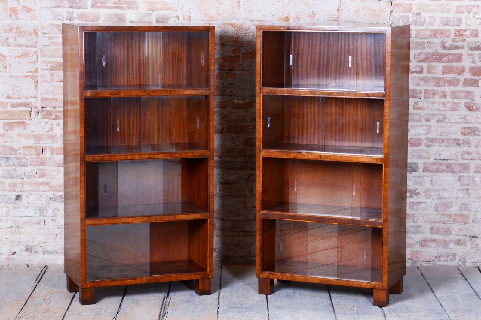 Pair Of Restored Art Deco Bookcases, By Oldřich Liška, Walnut, Czech, 1920s photo furniture