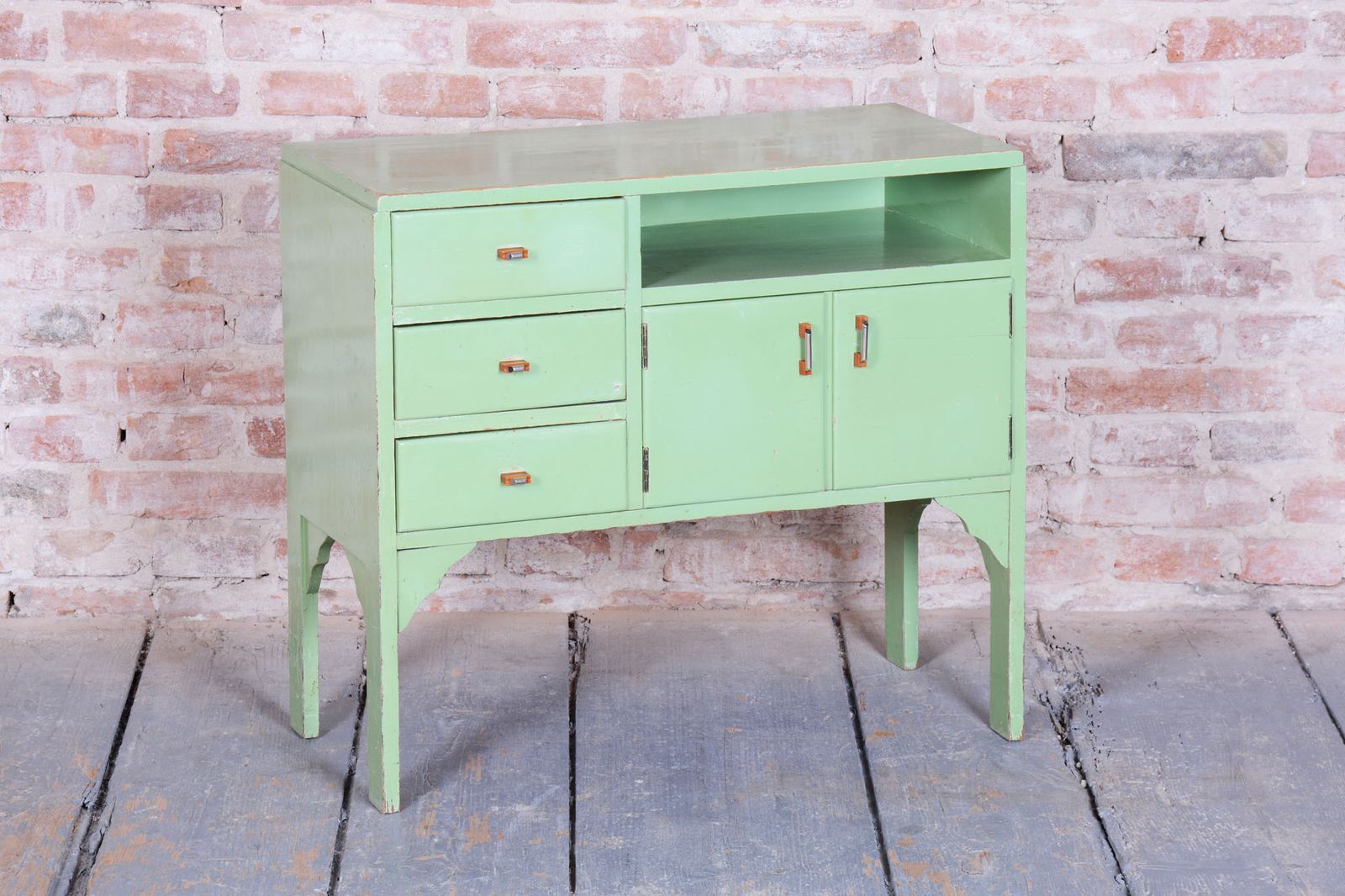 Restored Art Deco Small Cabinet, Spruce, Paint, Revived Polish, Czech, 1920s photo vinterior
