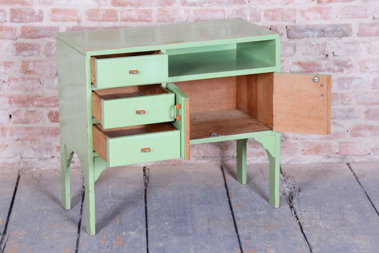 Restored Art Deco Small Cabinet, Spruce, Paint, Revived Polish, Czech, 1920s photo vintage