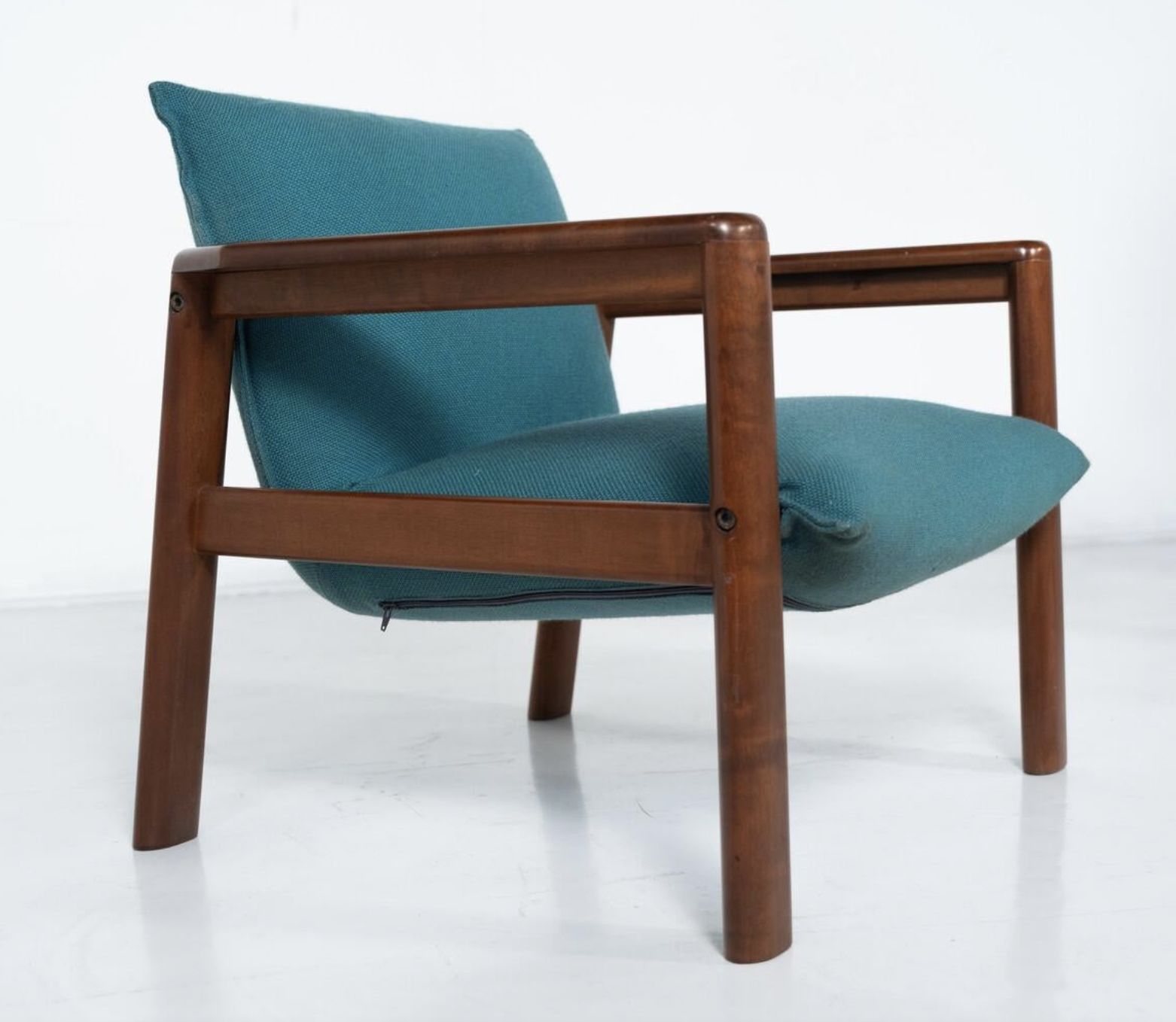 Mid Century Modern Pair Of Armchairs, Blue Fabric And Wood, Italy, 1960s photo Furniture