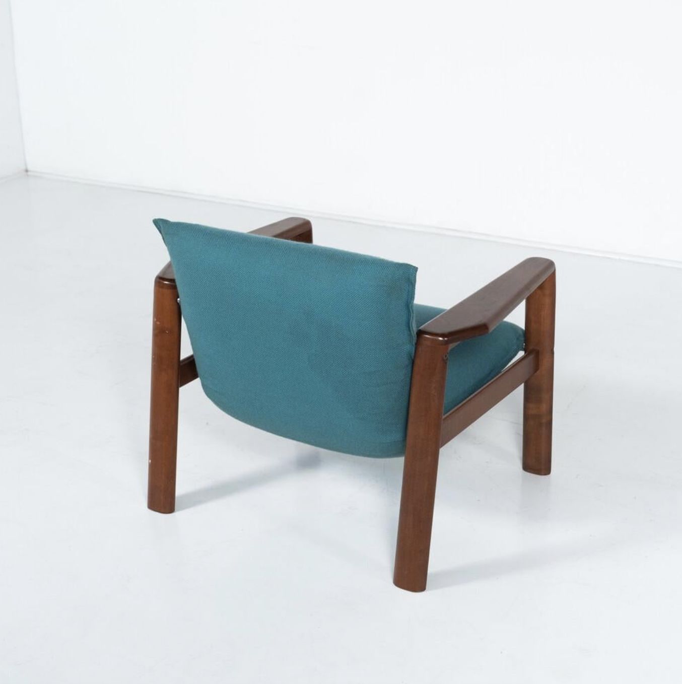 Mid Century Modern Pair Of Armchairs, Blue Fabric And Wood, Italy, 1960s photo 2810.0