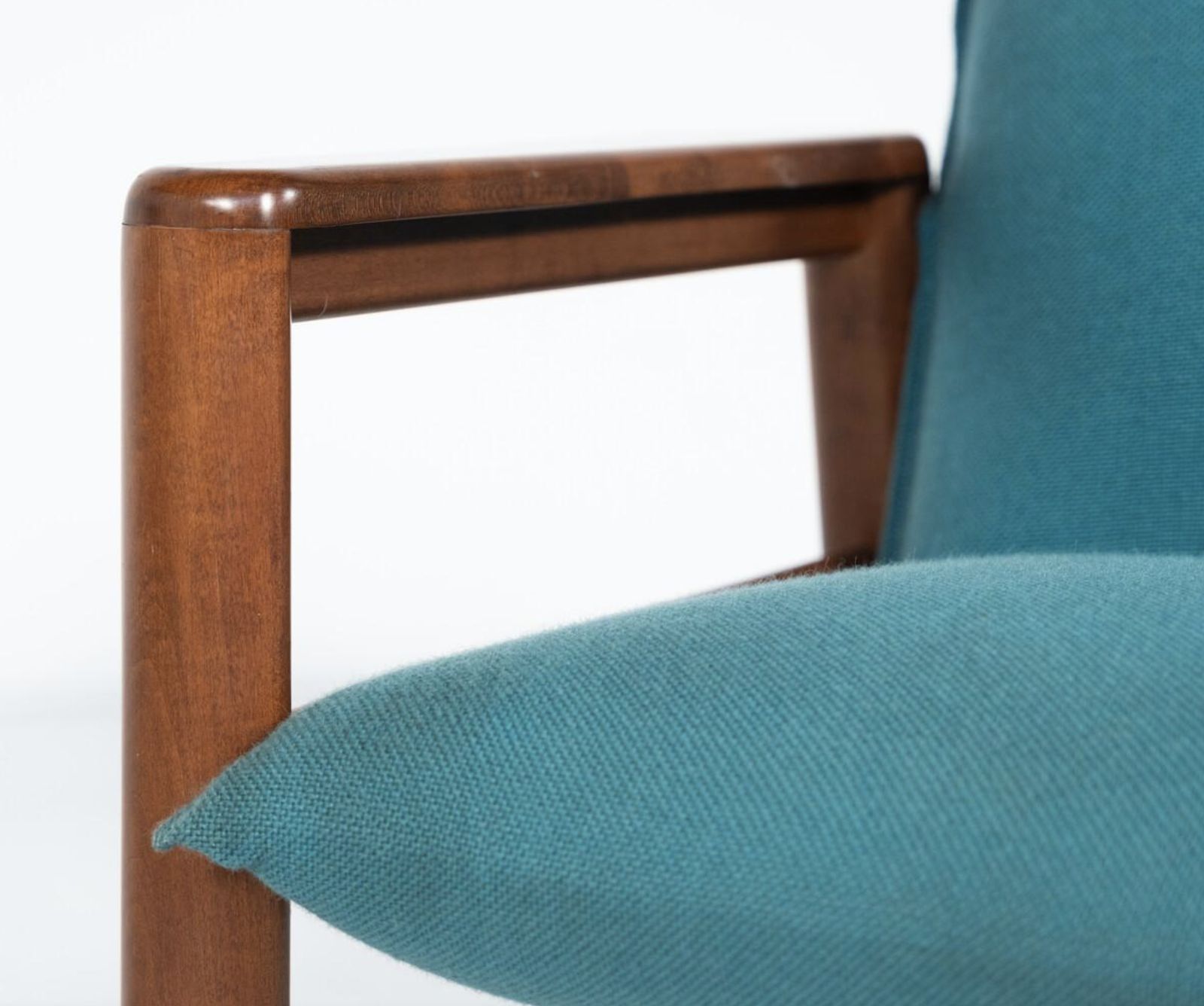 2810.0 Mid Century Modern Pair Of Armchairs, Blue Fabric And Wood, Italy, 1960s photo