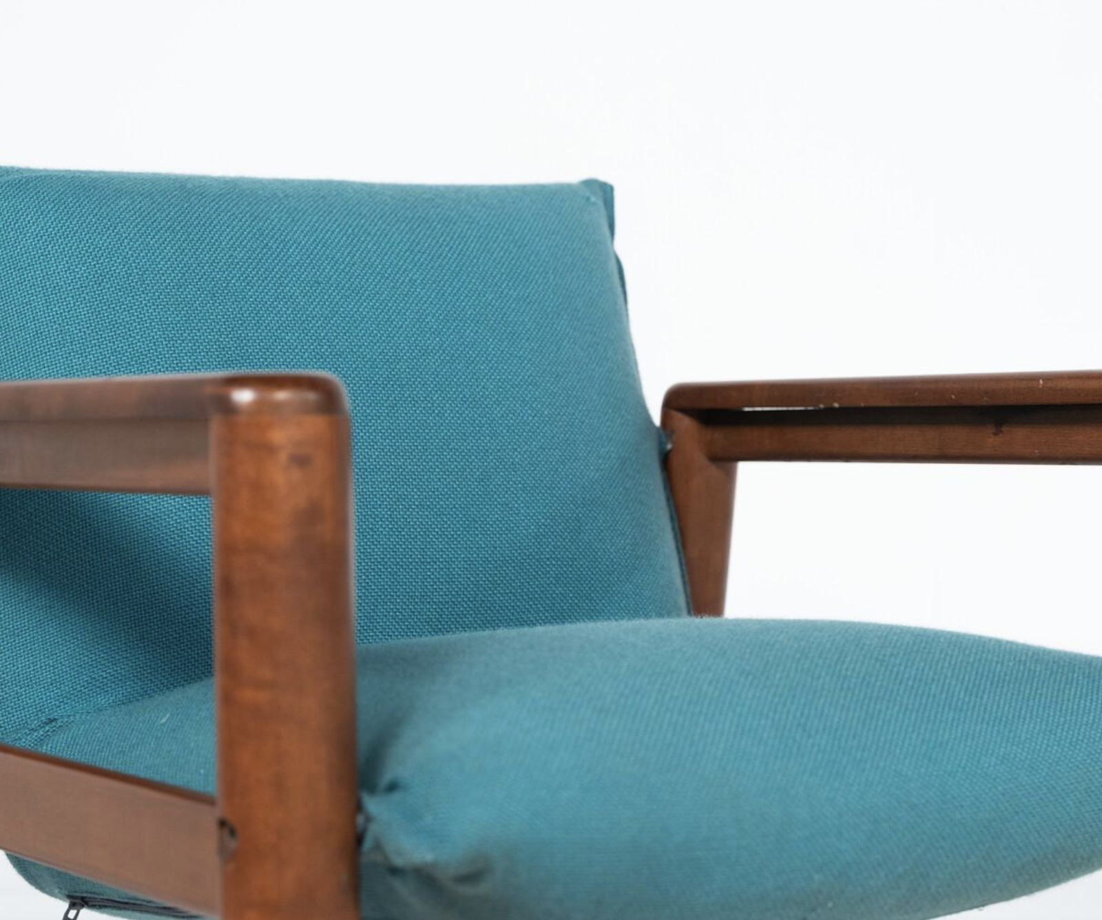 photo vinterior Mid Century Modern Pair Of Armchairs, Blue Fabric And Wood, Italy, 1960s