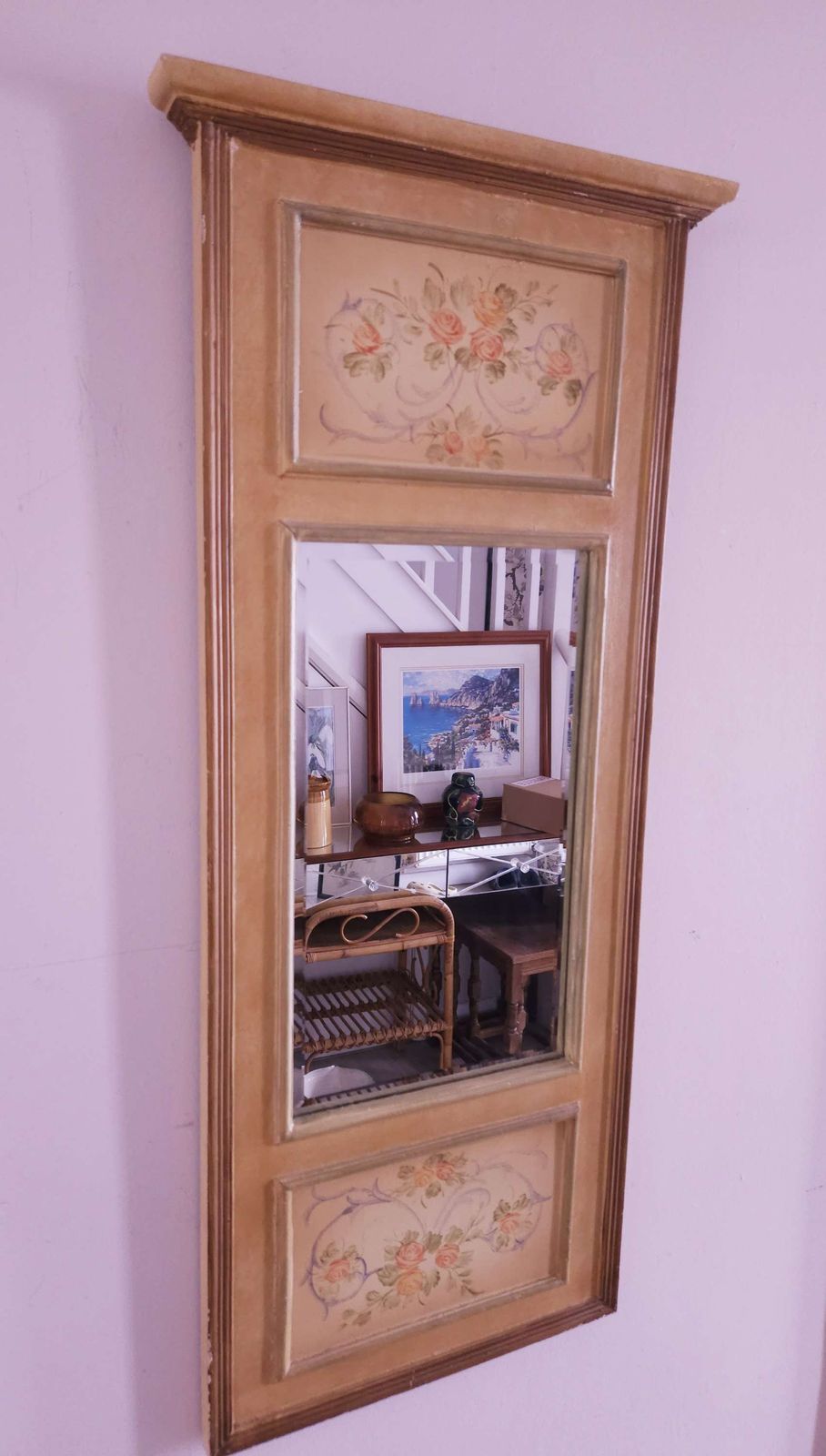 Long, Tall, French Farmhouse Style Wall Mirror With Hand Painted Decoration photo Home Decor