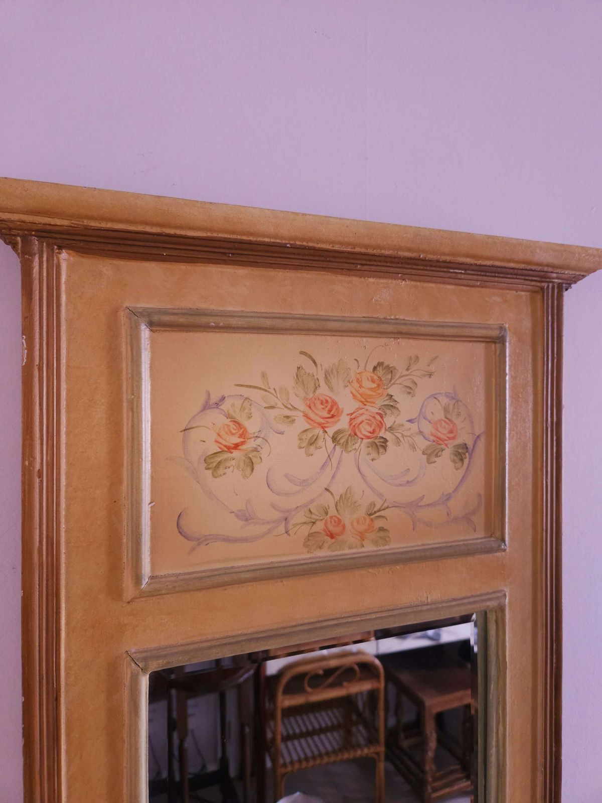 Long, Tall, French Farmhouse Style Wall Mirror With Hand Painted Decoration photo 169.0