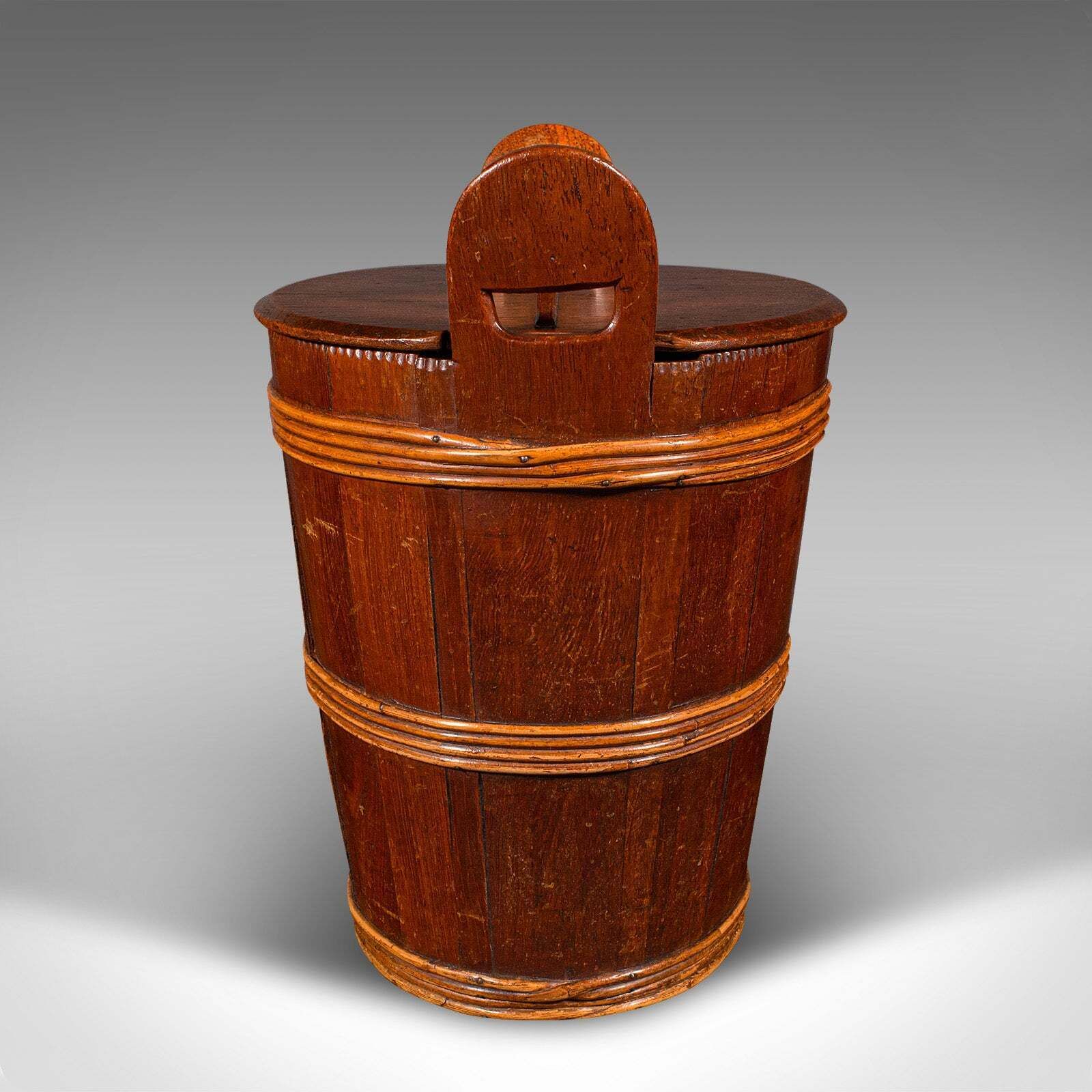 Antique Lidded Waste Bin, Georgian, Dutch, Oak, Fruitwood, Fireside Store C.1800 photo vinterior