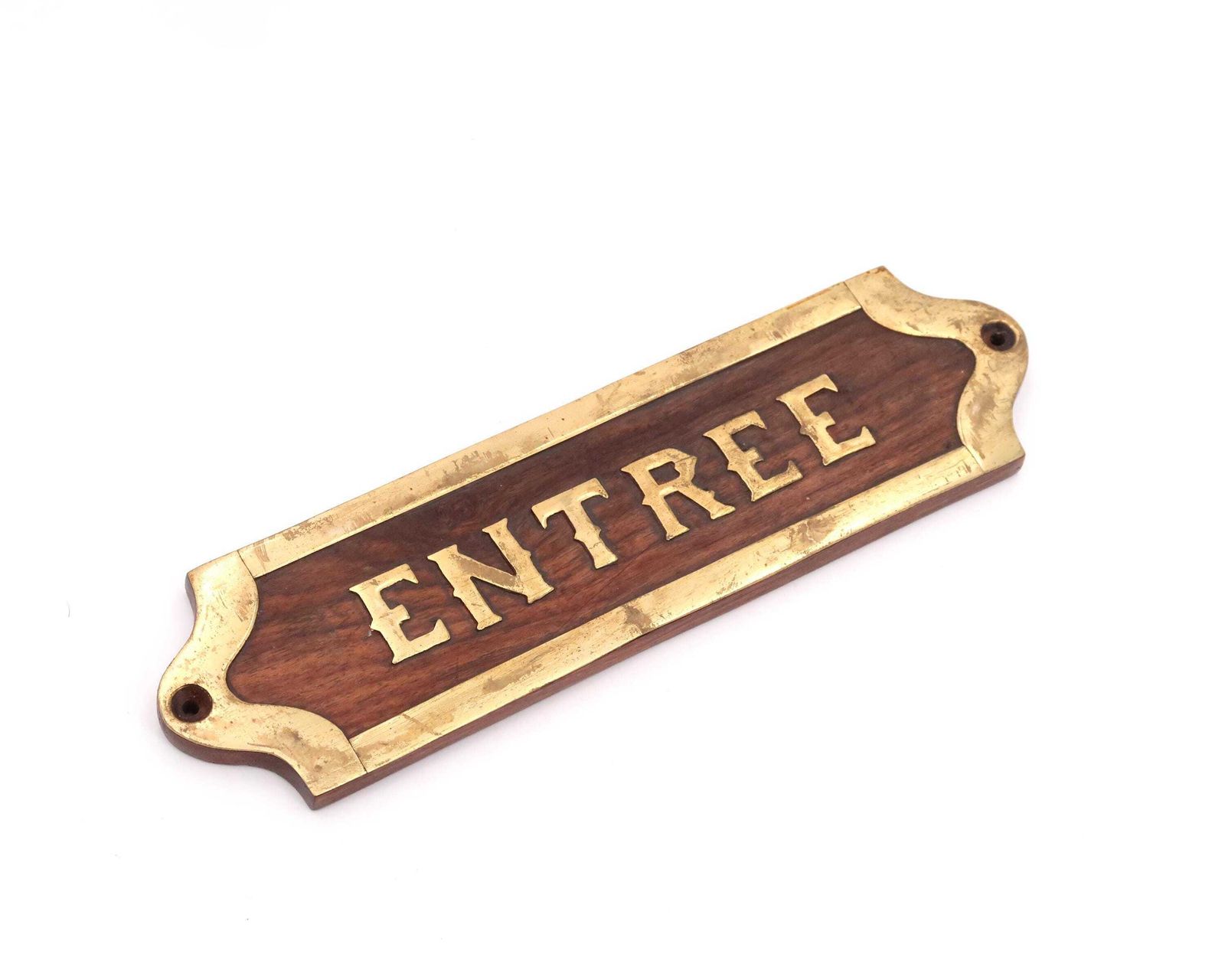 French Wood And Brass Door Sign: Entrée = Entry, 1990s / Entrance, Hotel, Restaurant, Plaque, Home Decor, Boho Chic photo furniture