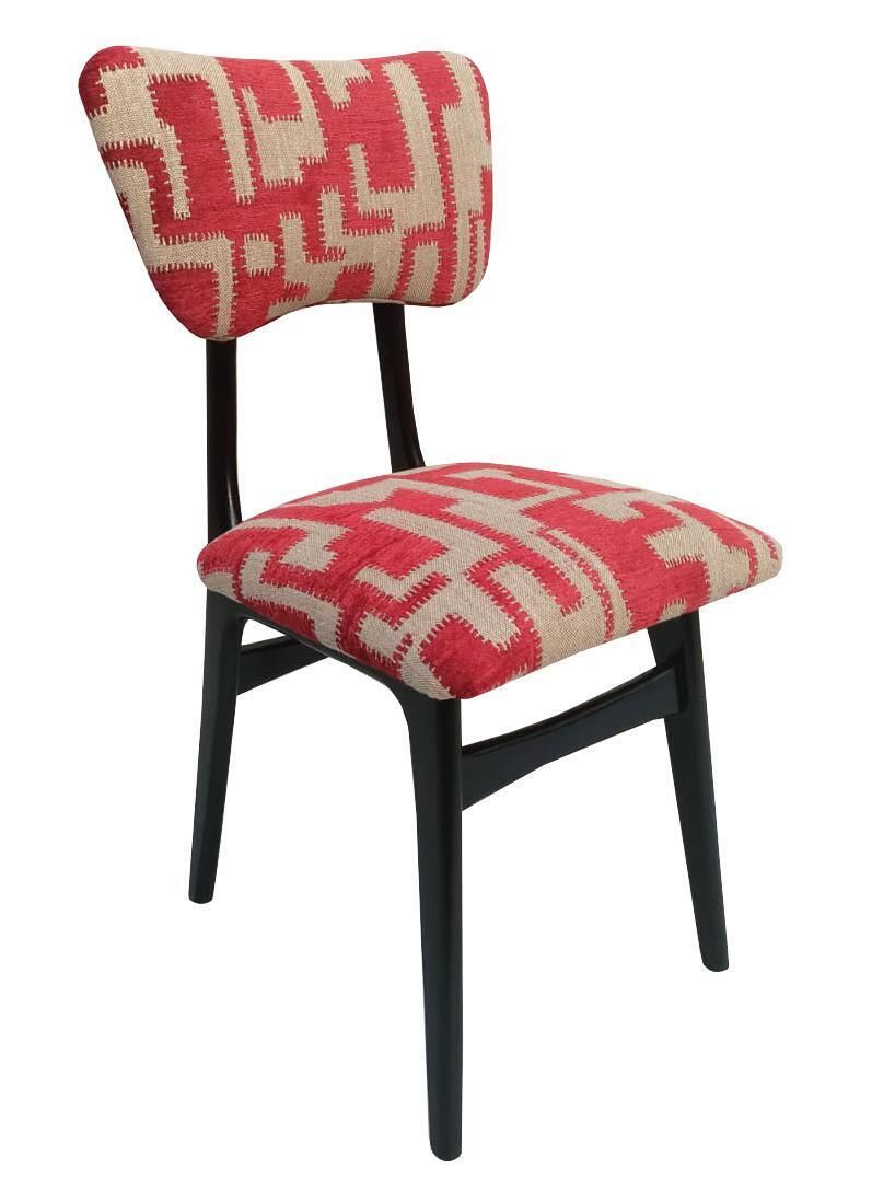 Mid Century Butterfly Chair, Beige Red Jacquard, Black Wood, Europe, 1960s photo for sale