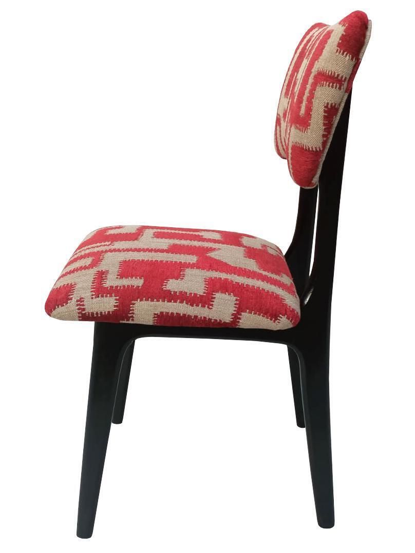Eight Midcentury Butterflies Chairs, Beige Red Jacquard, Black Wood Europe 1960s photo vintage