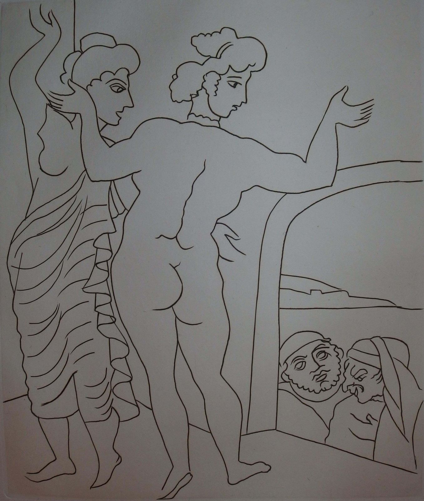 André Deraintwo Nude Women Surprised   Original Etching   19511951 photo for sale
