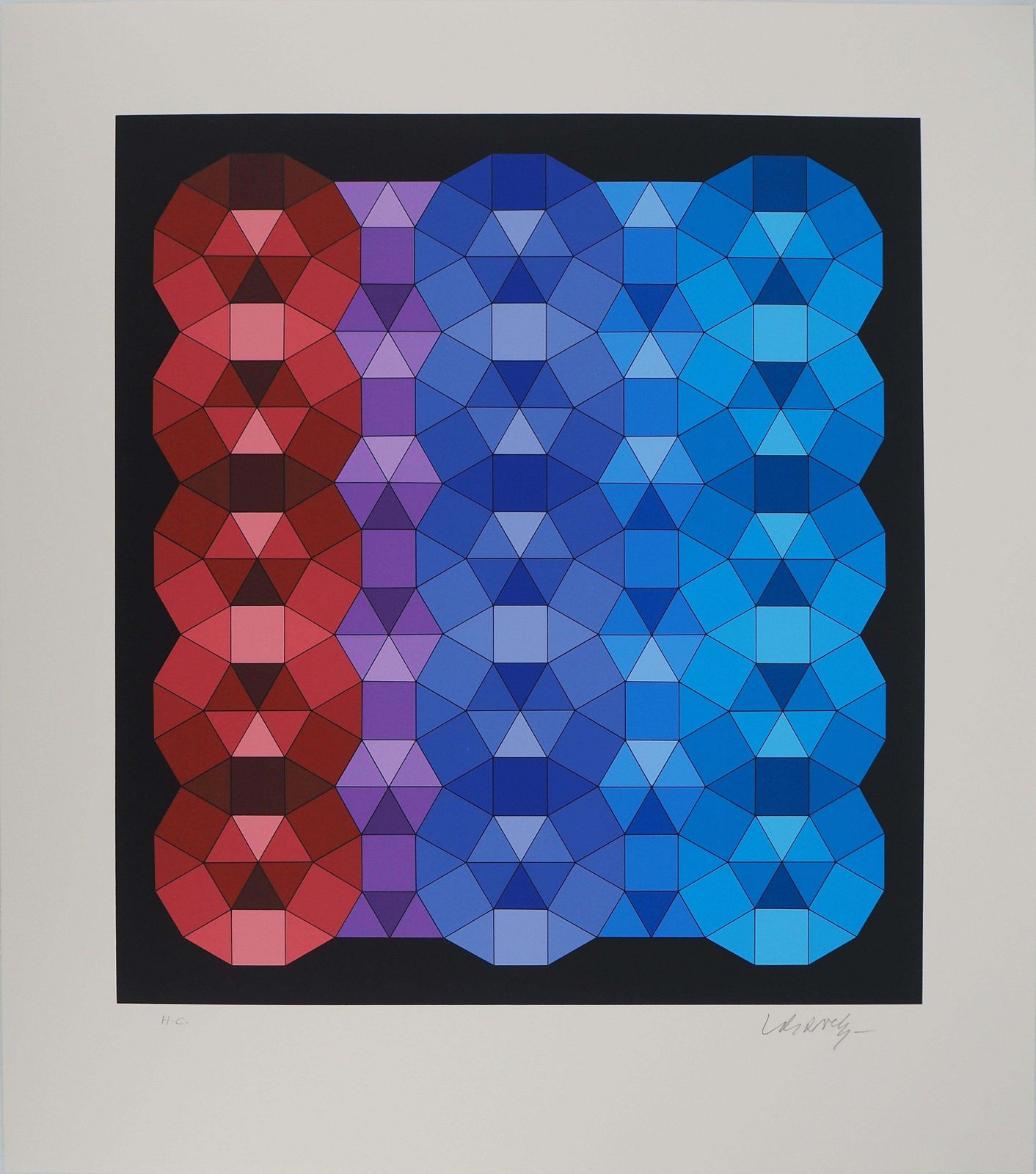 Victor Vasarelyyka : Cinetic Composition In Red End Blue   Original Screen Print, Handsigned1989
