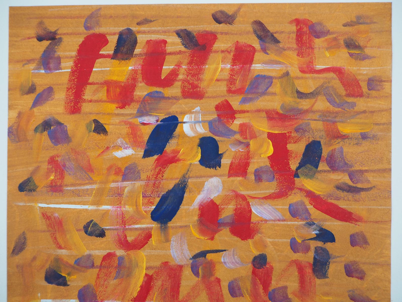 Ervin Neuhauscomposition Blue And Red On Orange   Original Handsigned Watercolor And Tempera photo Art