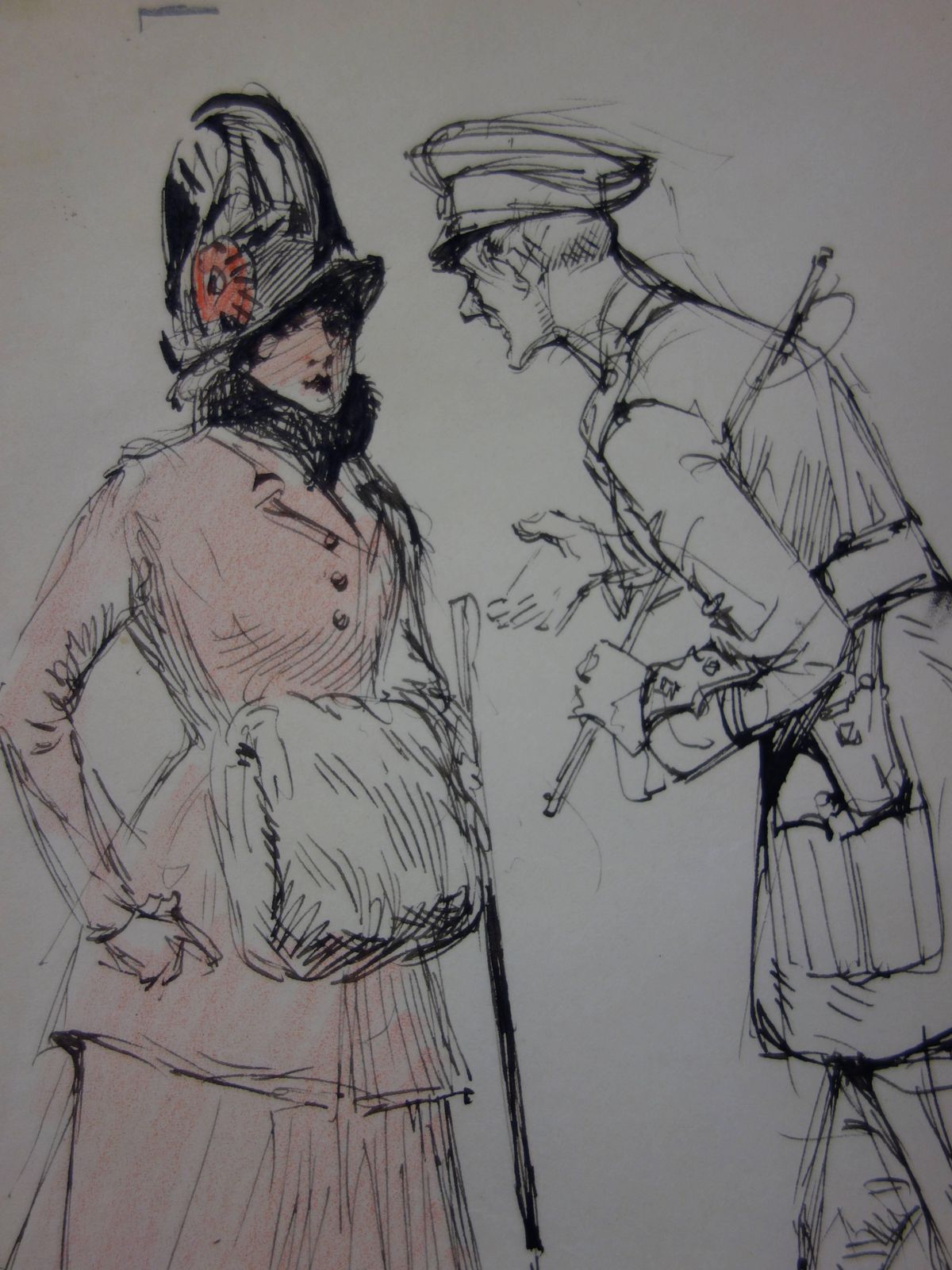 Georges Conradfrench Woman With A Officer   Ink Drawing   1916 photo for sale