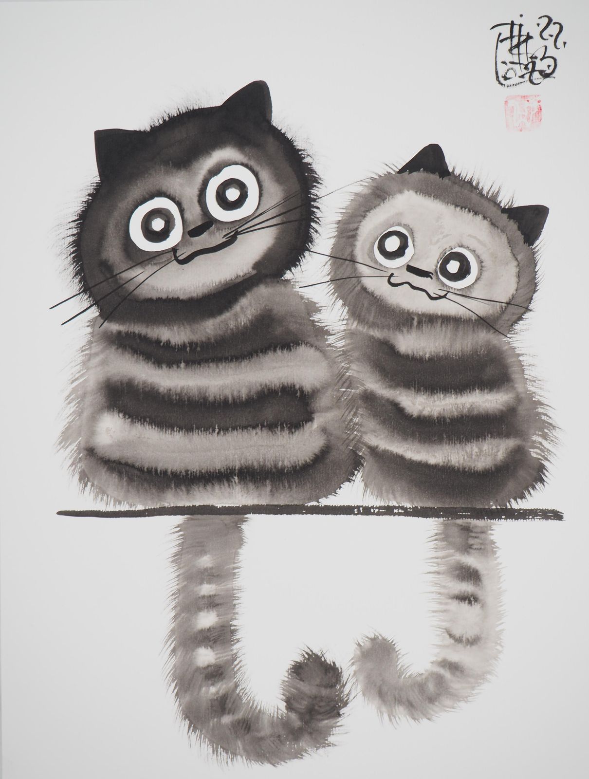 Laszlo Tibaycute Baby Cats   Handsigned Original Ink Drawing 2021 photo furniture