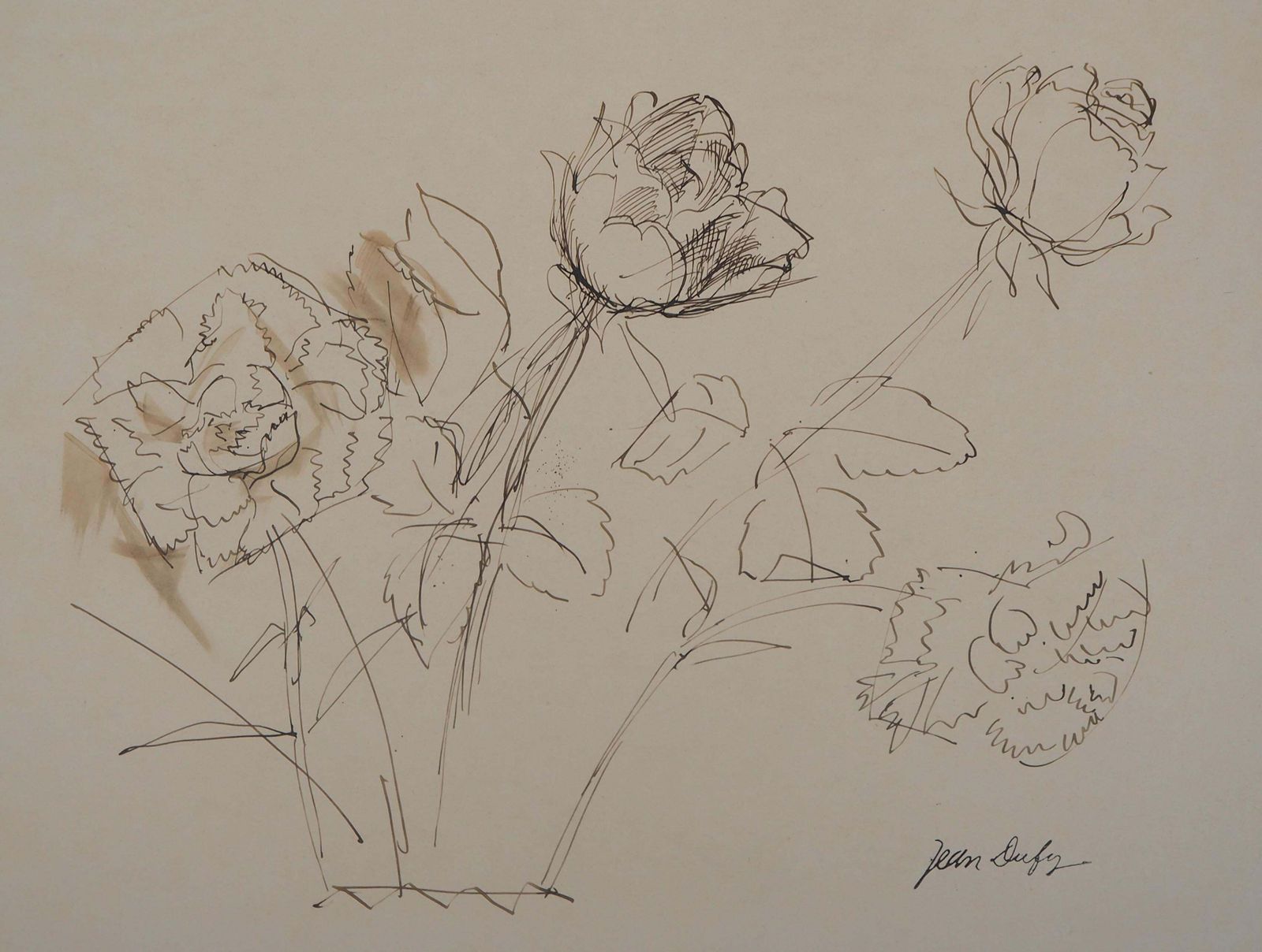 Jean Dufybouquet Of Roses   Original Ink Drawing, Signed photo for sale