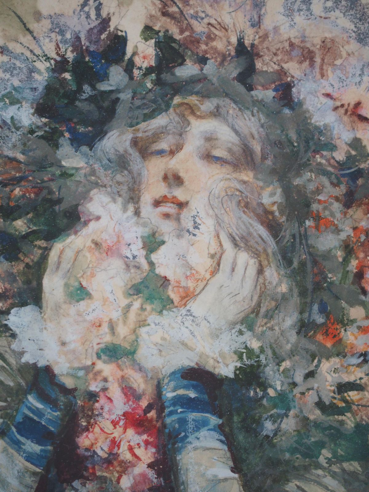 Georges Jules Victor Clairintheater : Sarah Bernhardt With Flowers   Original Watercolor, Handsigned1903 photo buy