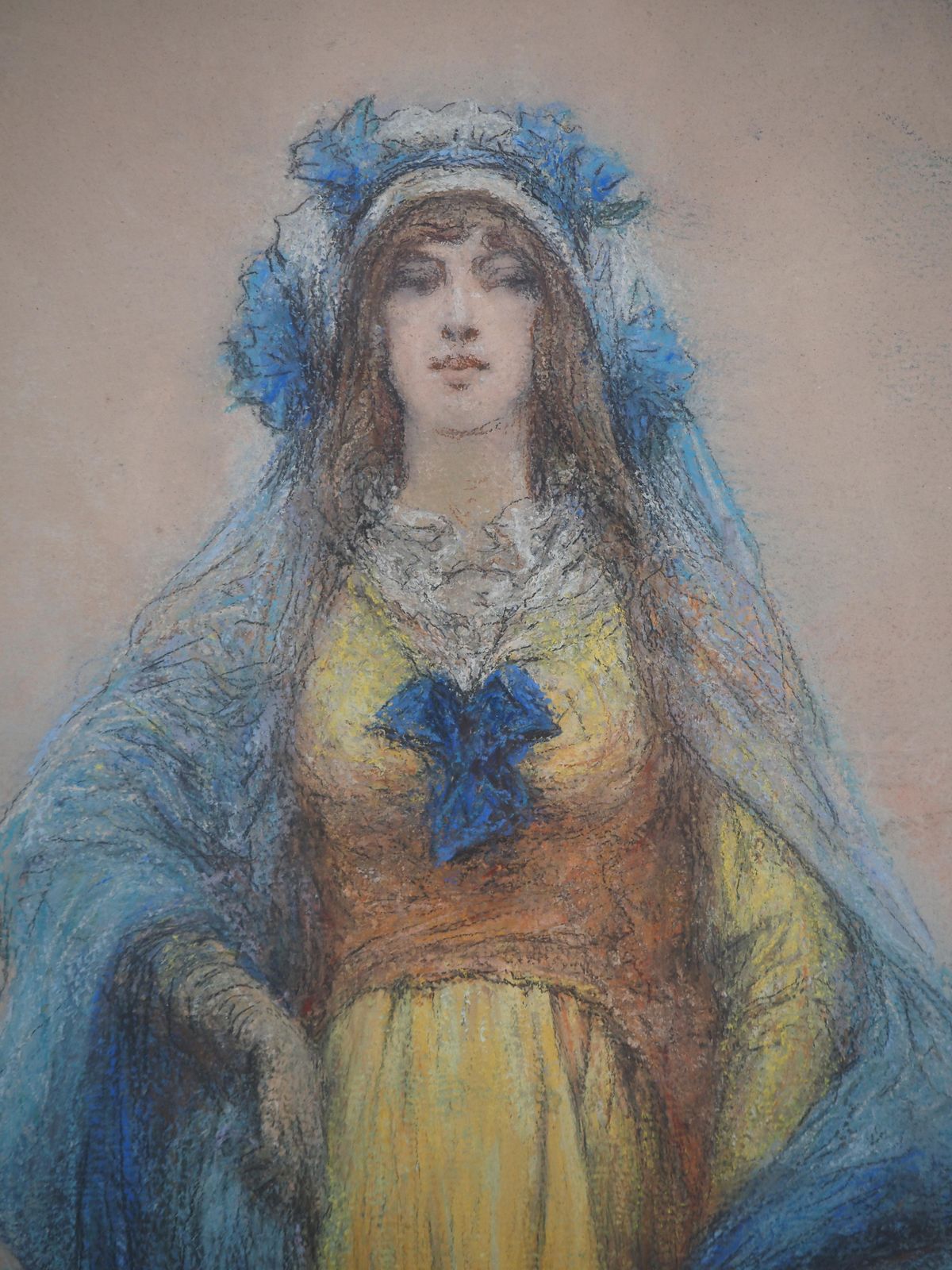 Georges Jules Victor Clairintheater : Sarah Bernhardt In Blue   Original Charcoal Drawing, Handsigned1916 photo Art