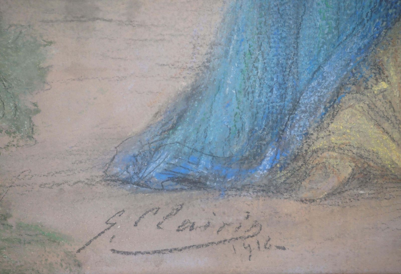 Georges Jules Victor Clairintheater : Sarah Bernhardt In Blue   Original Charcoal Drawing, Handsigned1916 photo vintage