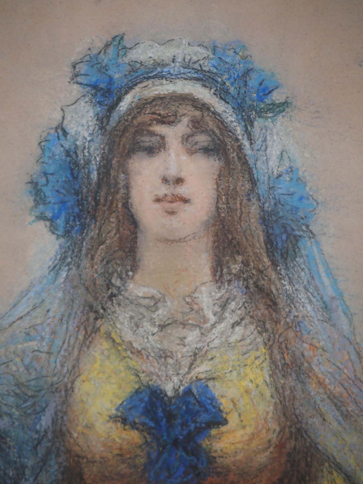 photo for sale Georges Jules Victor Clairintheater : Sarah Bernhardt In Blue   Original Charcoal Drawing, Handsigned1916