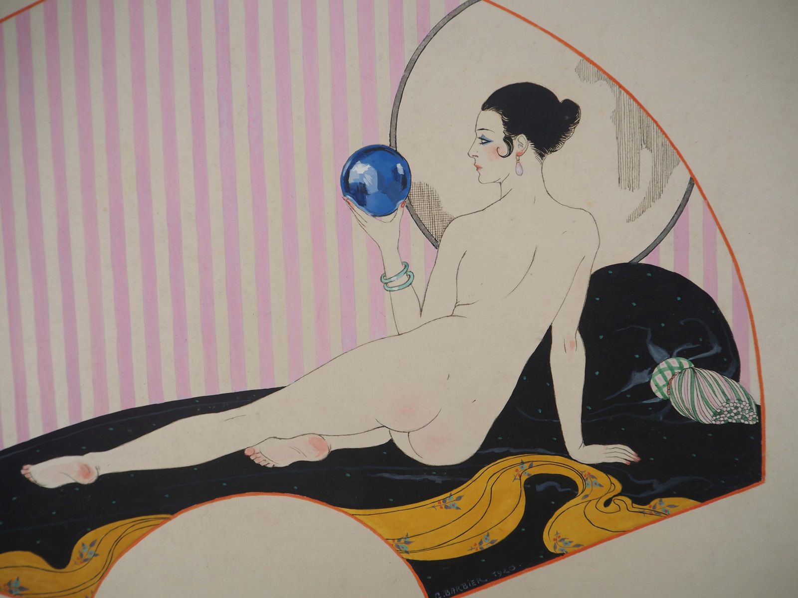 George Barbierart Nouveau : Nude With Crystal Ball   Original Watercolor And Gouache, Signed photo 2730.0