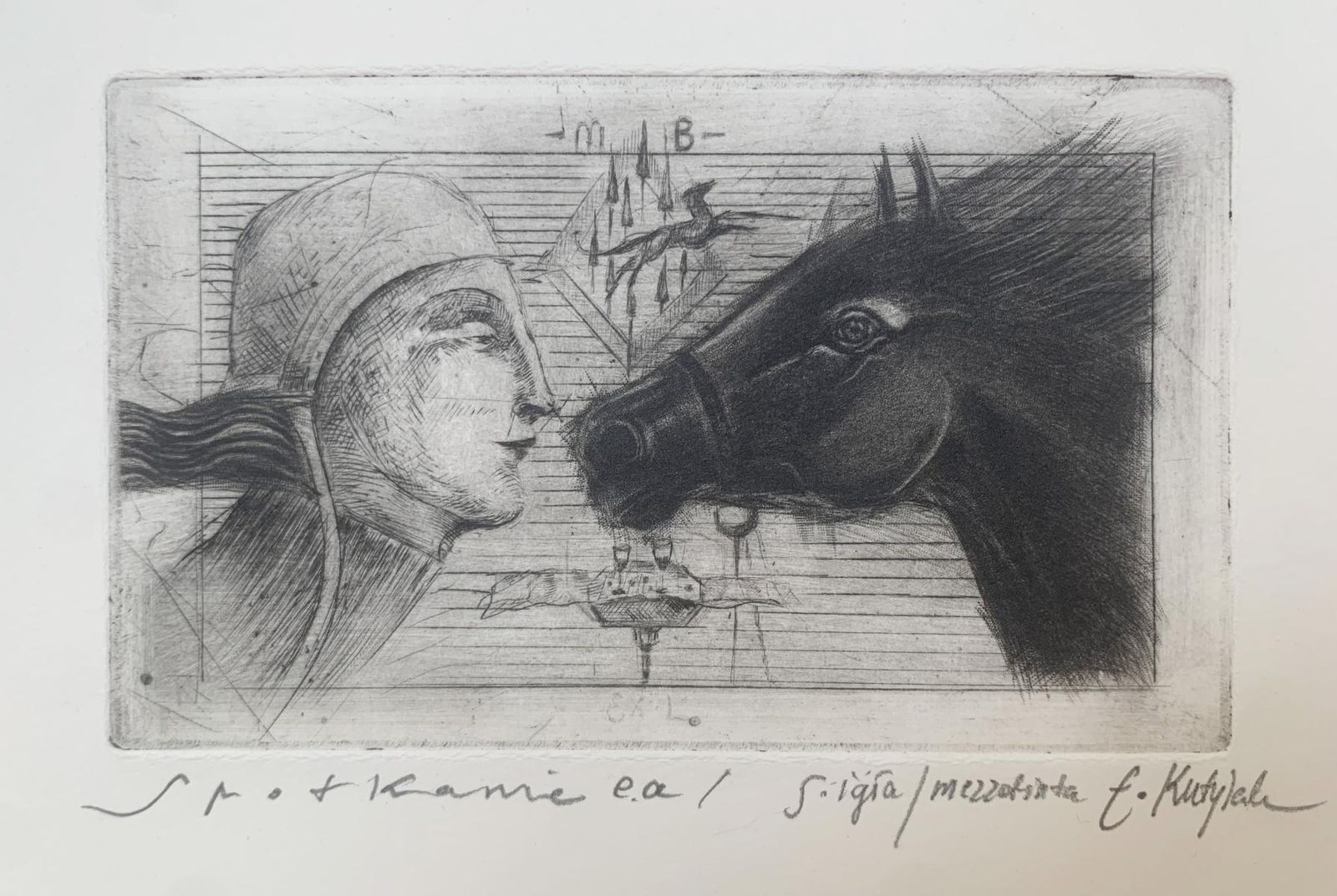 Ewa Kutylaka Meeting. Mezzotint Print, Limited Edition, Black & White, Polish Artist 2011 photo for sale