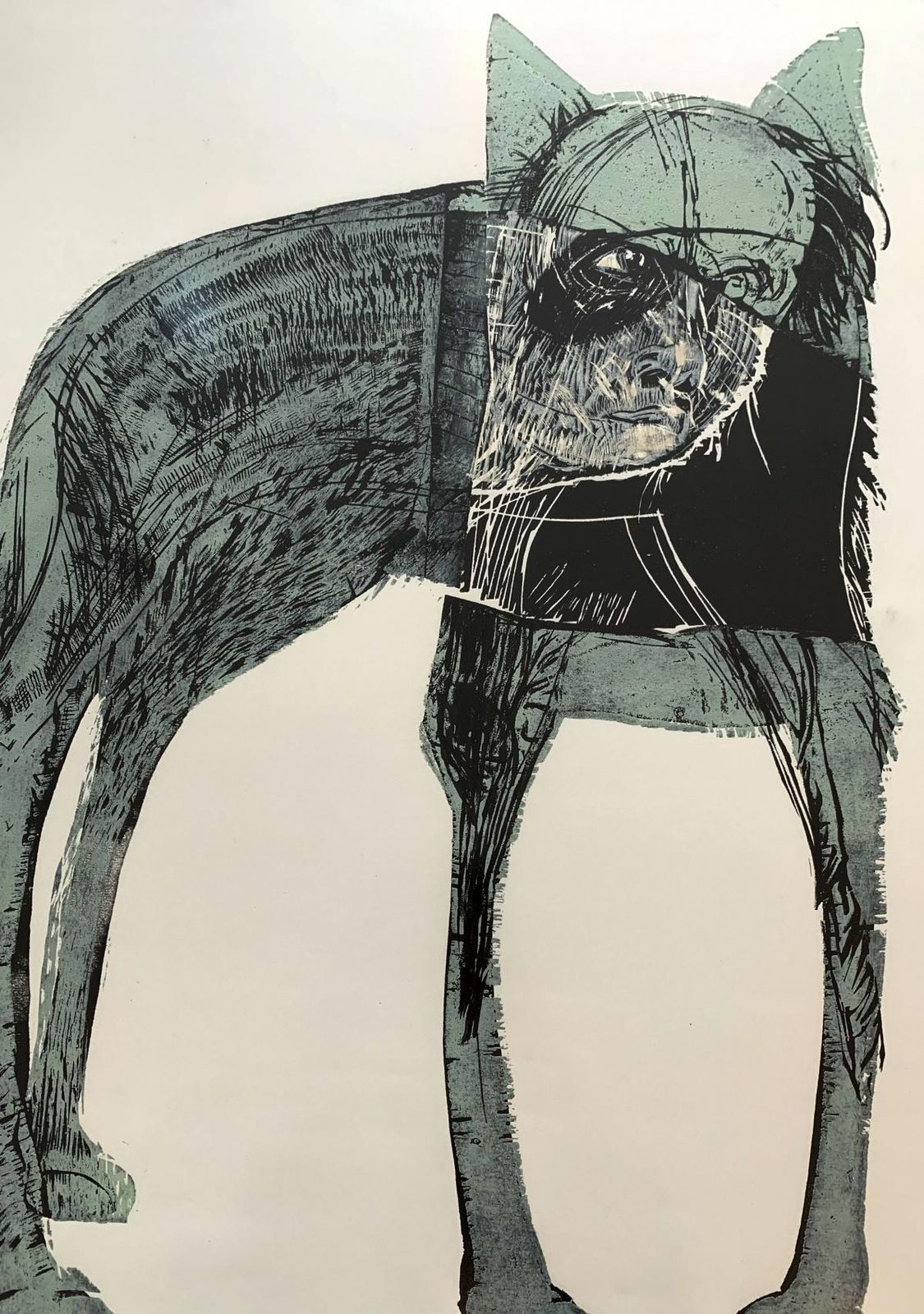 Zdzislaw Wiatrdogs 2   Contemporary Woodcut Print, Figurative, Black & White, Polish Artist2012 photo Art