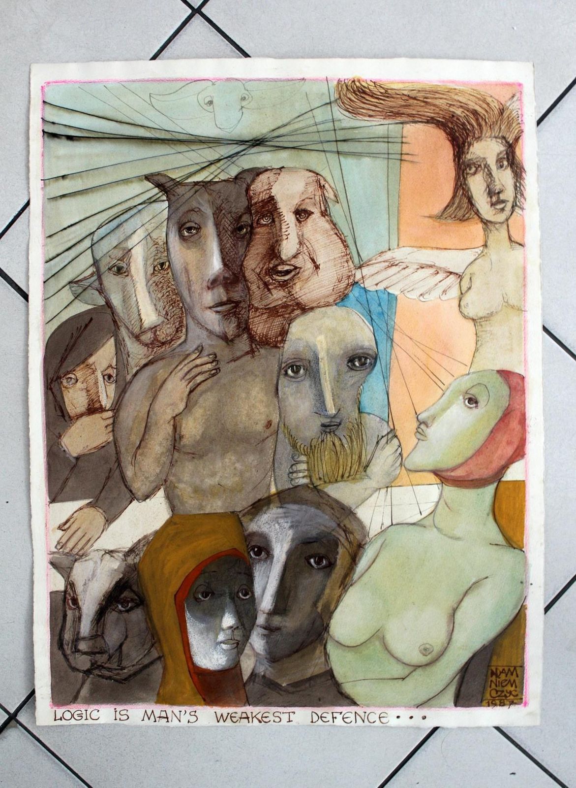 Adam Niemczyc 1logic Is The Man's Weakest Defence   XX Century, Colourful Figurative Painting1987 photo for sale