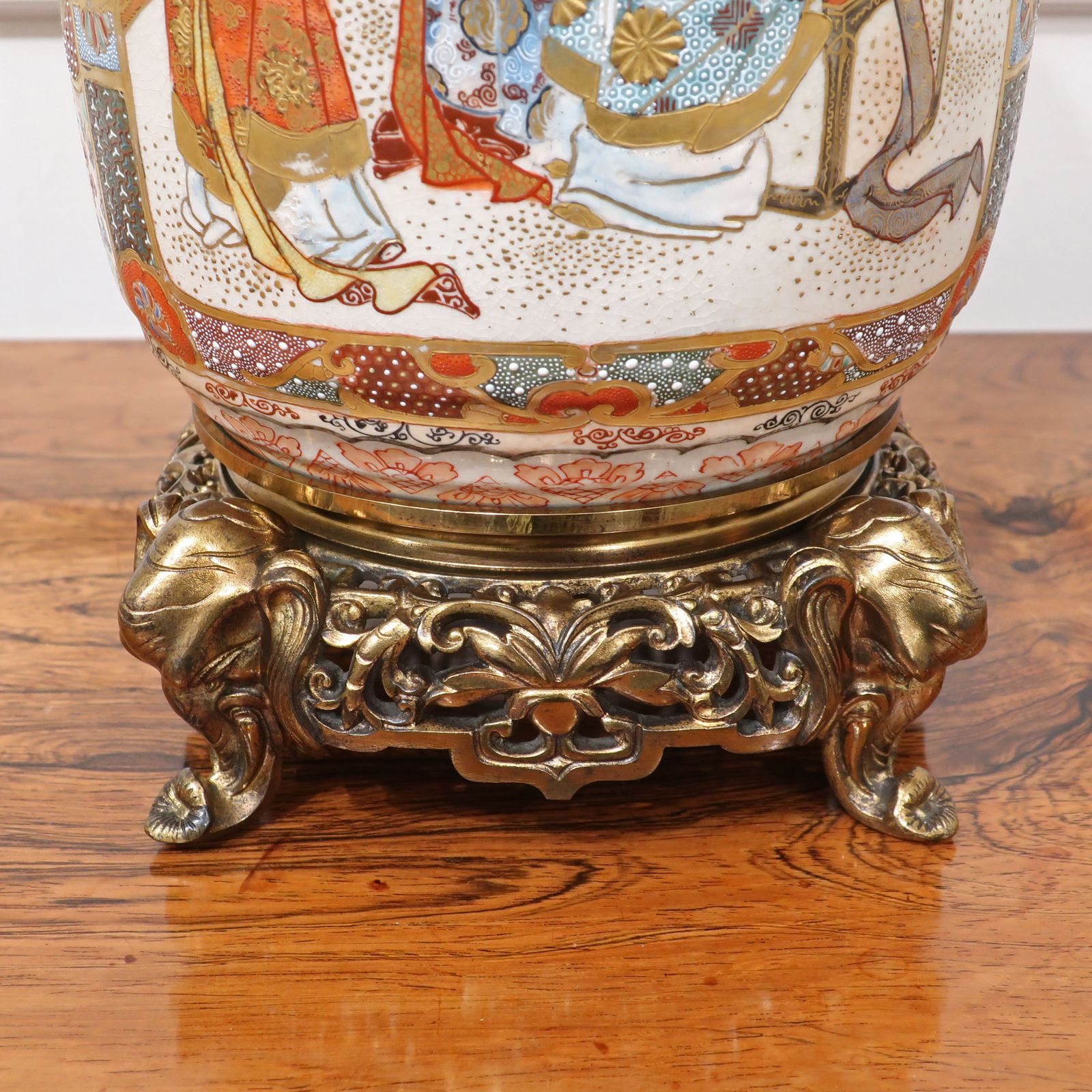 Japanese Meiji Period Satsuma Porcelain Antique Table Lamp photo vintage