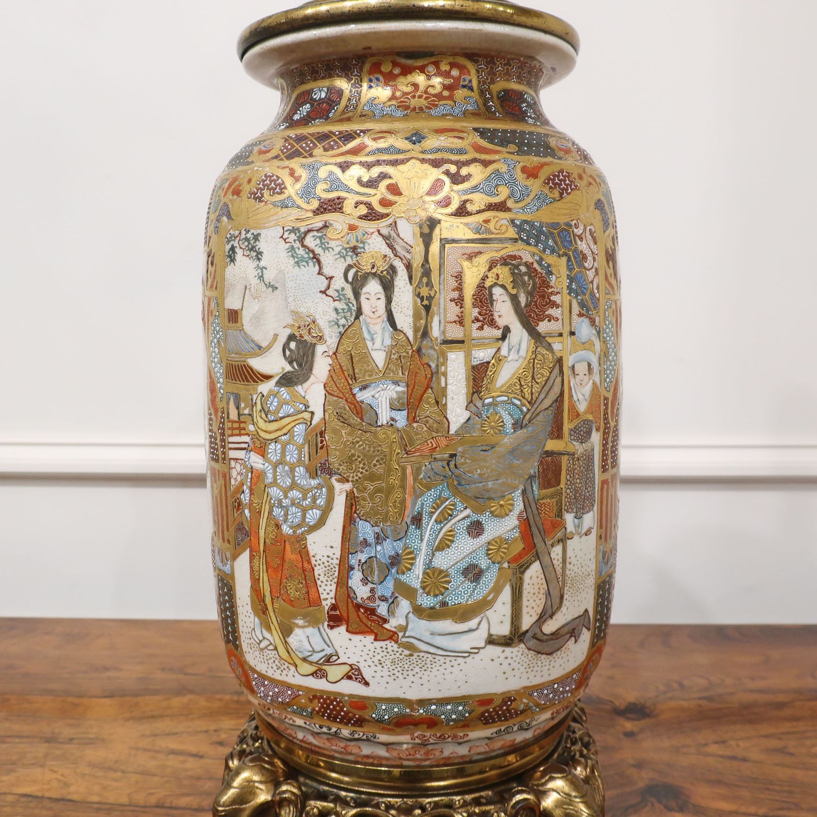 Lighting Japanese Meiji Period Satsuma Porcelain Antique Table Lamp photo