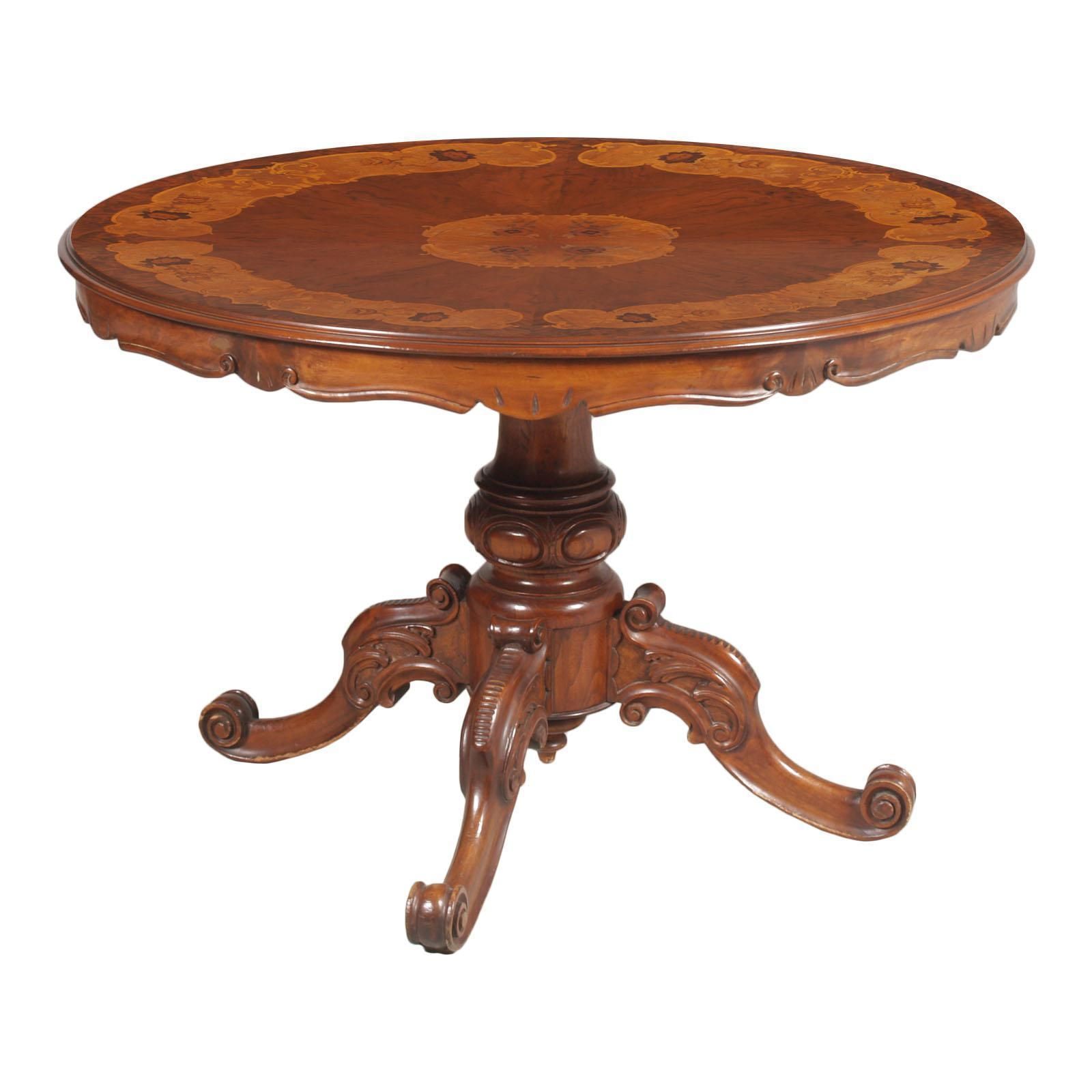 Baroque Sorrento Inlaid & Carved Walnut Round Table & Six Chairs, Wax Polished photo furniture